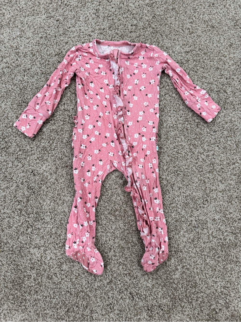 Posh Peanut Mauve Pink Floral Ruffle Footed One-Piece